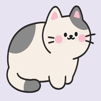 Cute chubby cat icon with gray spots, pink cheeks, and kawaii style, perfect for digital design. vector