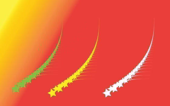 Colorful star comet trails with motion swirl effect on vibrant gradient red background vector