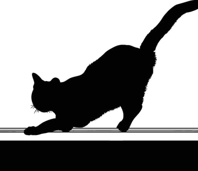 Stretching Cat Silhouette on Table vector