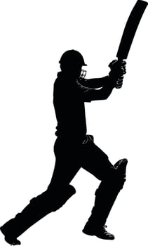 Cricket Batsman Swinging Bat Silhouette vector