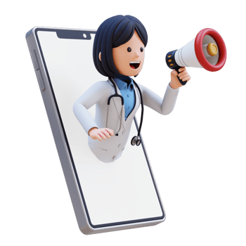 3D Woman Doctor Character is holding a megaphone and is speaking into it png