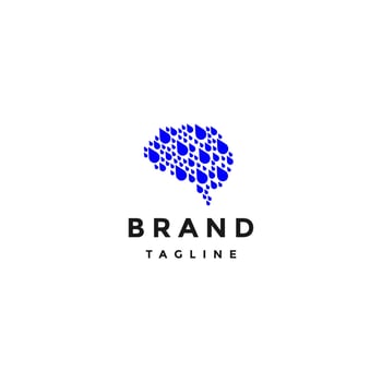 Simple Brain Raindrops Silhouette Logo Design. Raindrops Forming Brain Silhouette Logo Design. vector