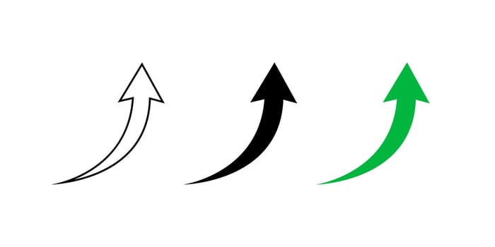 Upward curved arrow icon flat style. Up direction sign. Increase symbol vector