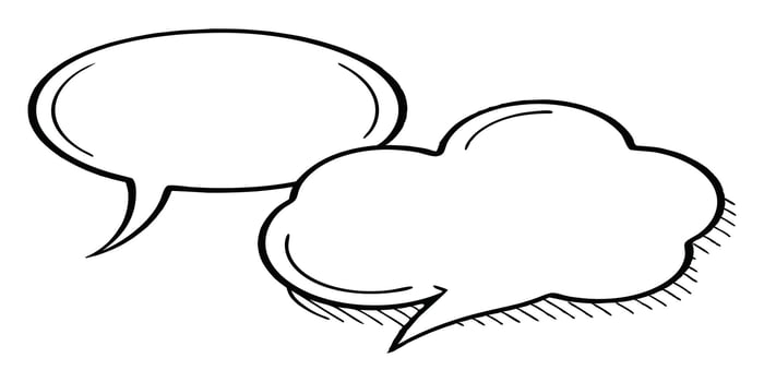 Comic speech bubble icons illustrate a funny cartoon mouse silhouette drawing vector