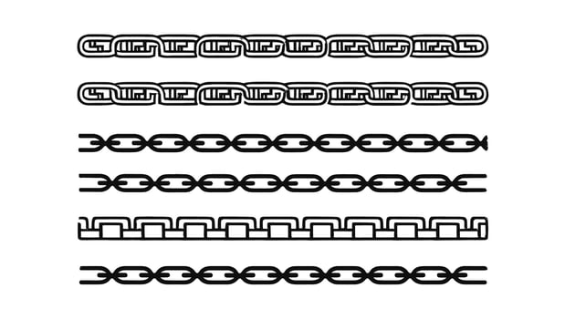 Six Stylish Black and White Chain and Geometric Border Designs for Elegant Web Design and Print Projects vector