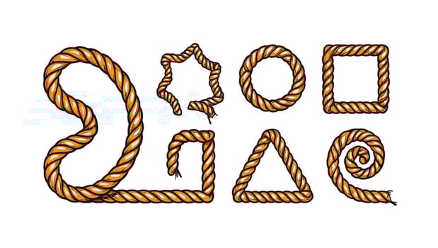 Rustic Orange Rope Shapes A Collection of Nautical Knots and Geometric Designs in a Whimsical, Western Style vector
