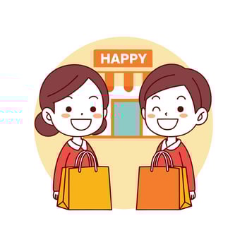 Happy shoppers leaving a store with shopping bags. vector