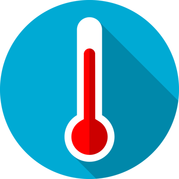 Red thermometer on blue circle icon png