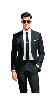 Stylish Man in Black Suit, Confident Pose Against a Transparent Background, Cool and Sophisticated Mood png