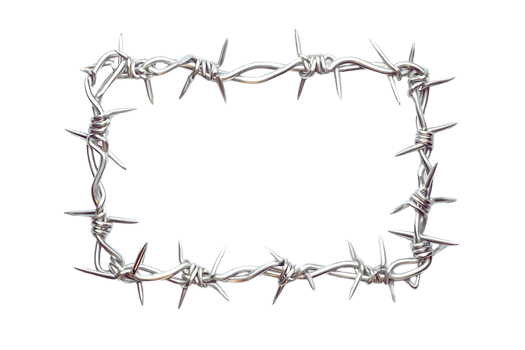 Sharp, Silver Barbed Wire Frame, Isolated on Transparent Background, Creating a Dramatic and Ominous Mood for Design Projects png