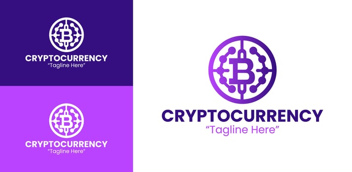Minimalist White Cryptocurrency Logo with Bitcoin Icon and Tech Style vector