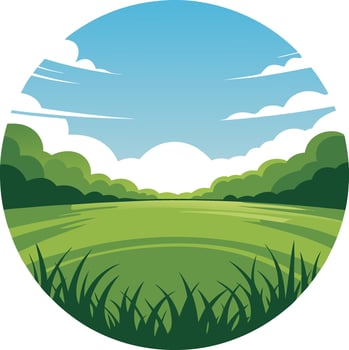 A green field with trees and clouds in the background vector