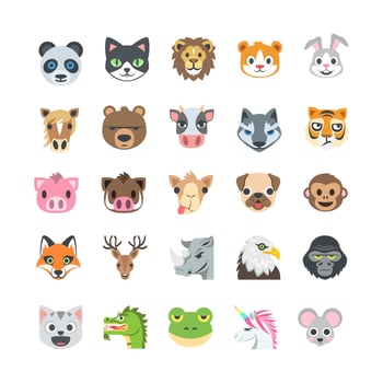 Set of icons animals face in the zoo, flat style icon vector