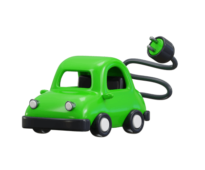 Electric Car with Charging plug icon 3d render concept with Green Energy, Clean Energy, Environmental Alternative Energy transport illustration png