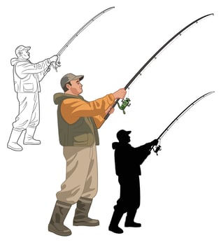 illustration of fisherman with fishing rod isolated on white background vector
