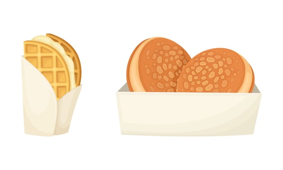 Street food set. Sweet tasty donut and waffle illustration vector