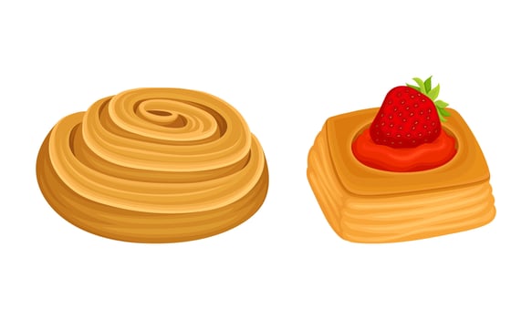 Pastry products for bakery menu assortment set. Sweet buns illustration vector