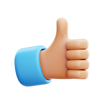 3D Cartoon Hand Thumbs Up Gesture with Blue Sleeve on Transparent Background png