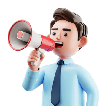 3D Cartoon Man Announcing with Megaphone on Transparent Background, Business Communication png