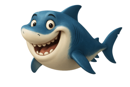 A cartoon shark with a big smile png