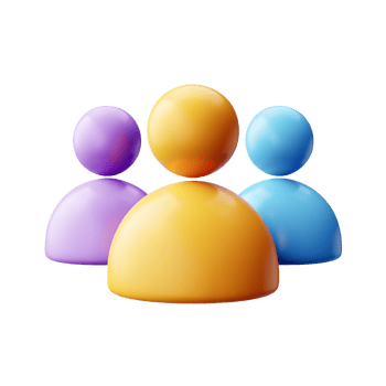 Abstract Group Icons, Purple, Yellow and Blue, 3D Rendered on Transparent Background png