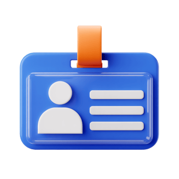 Blue ID Card Badge 3D Icon with White Details and Orange Holder, Transparent Background png