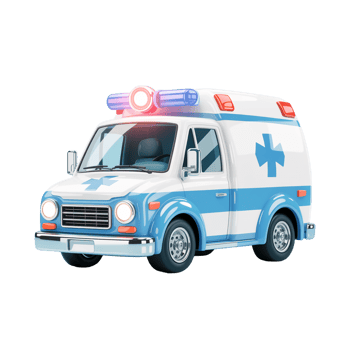 Cartoon Style Ambulance Van with Siren Lights and Transparent Background png