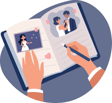 Flat style illustration showing a wedding scrapbook vector
