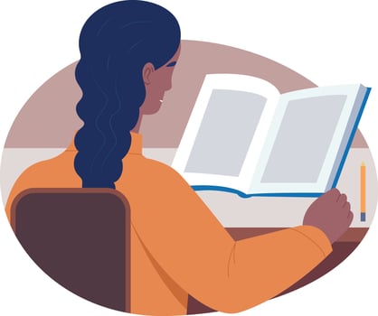 A flat style illustration showing a reading girl vector