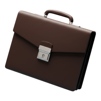 Brown Leather Briefcase with Metallic Lock Transparent Background png