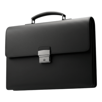 Black Leather Briefcase with Metallic Lock Transparent Background png