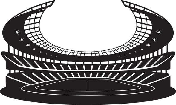 Modern Stadium Design CrescentShaped Arena, Seats, Field. vector