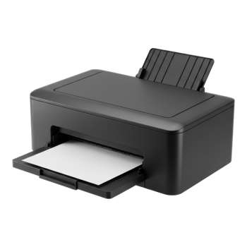 Black Printer with Paper Tray Open Transparent Background png