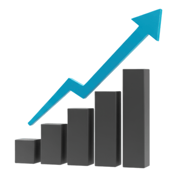 Realistic 3D Bar Chart with Blue Upward Arrow Transparent Background png