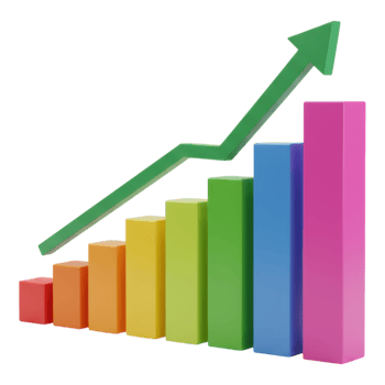 Colorful 3D Bar Graph with Upward Trend Transparent Background png