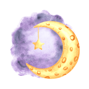 Yellow crescent moon in night sky and stars watercolor isolated illustration for kids design. Cute hand drawn selestial luna. Decoration element for nursery or baby textile. Clipart of fairy dreams. png