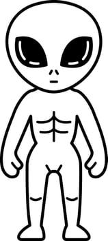 black and white illustration of an alien with a big black eyes vector