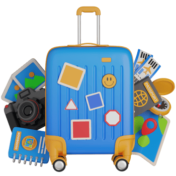 3d render of Travel Suitcase with Accessories Illustration png