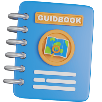 3d render travel Guidebook with Map and Magnifying Glass icon png