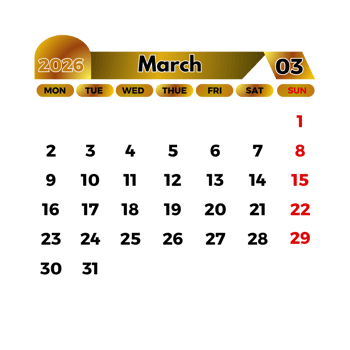 march calendar 2026 calendar with gold and black background png