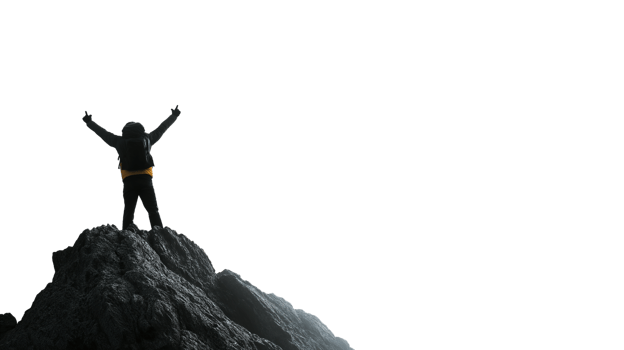 Man Celebrating on Mountain Summit Isolated on Transparent Background. Symbol of Success png
