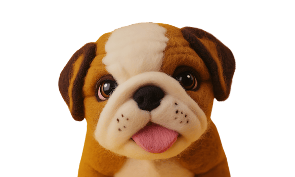Close-up of a charming stuffed bulldog. png