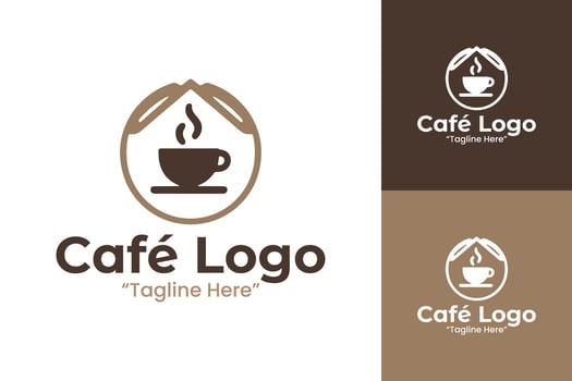 Sleek Cafe Logo with House and Coffee Cup in Brown and Beige Color Scheme vector