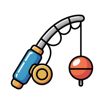 Detailed Fishing Rod Icon with Orange Float and Blue Handle on Transparent Background png