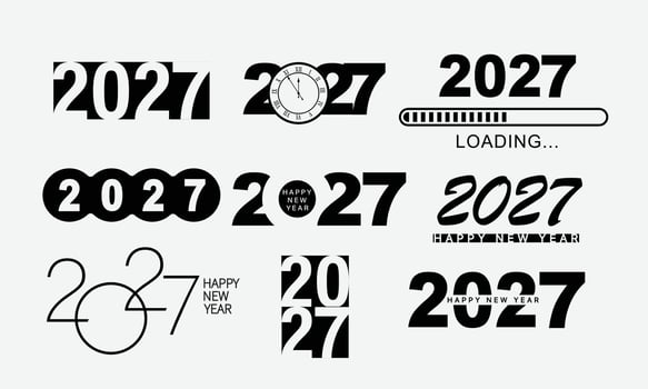Set of 2027 Happy New Year logo text design. 2026 number design template. vector