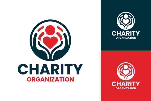 Minimalist Charity Logos with Heart and Hands for Non-Profit Branding in Red and Blue vector