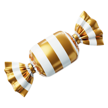 Glossy Striped Candy Wrapped Gold and White with Transparent Background Sweet Treat png
