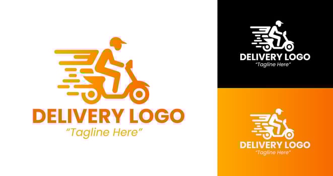 Modern Delivery Service Logo Design with Scooter Illustration in Orange and Black vector