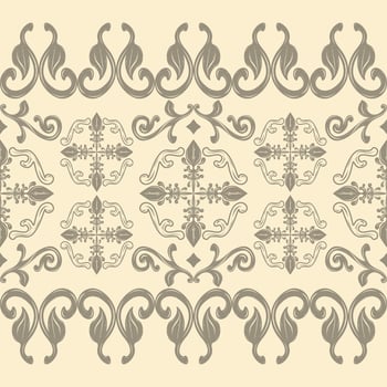Filigree Elaborate Silver Grey Color Ornament on Beige Background. Cross Victorian Medieval Baroque Rich Opulence Luxury Pattern for Carpet Curtain Wallpaper Embroidery Batik Mosaic Border Tiles Floor vector