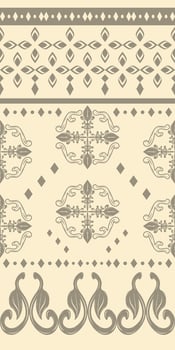 Magnificent Cross Floral Filigree Hand Drawn Traditional Victorian Geometric Fantasy Design with Royal Silver Grey on Beige Background. Luxury Classic Art Pattern as Border Embroidery Textile Ceramics vector